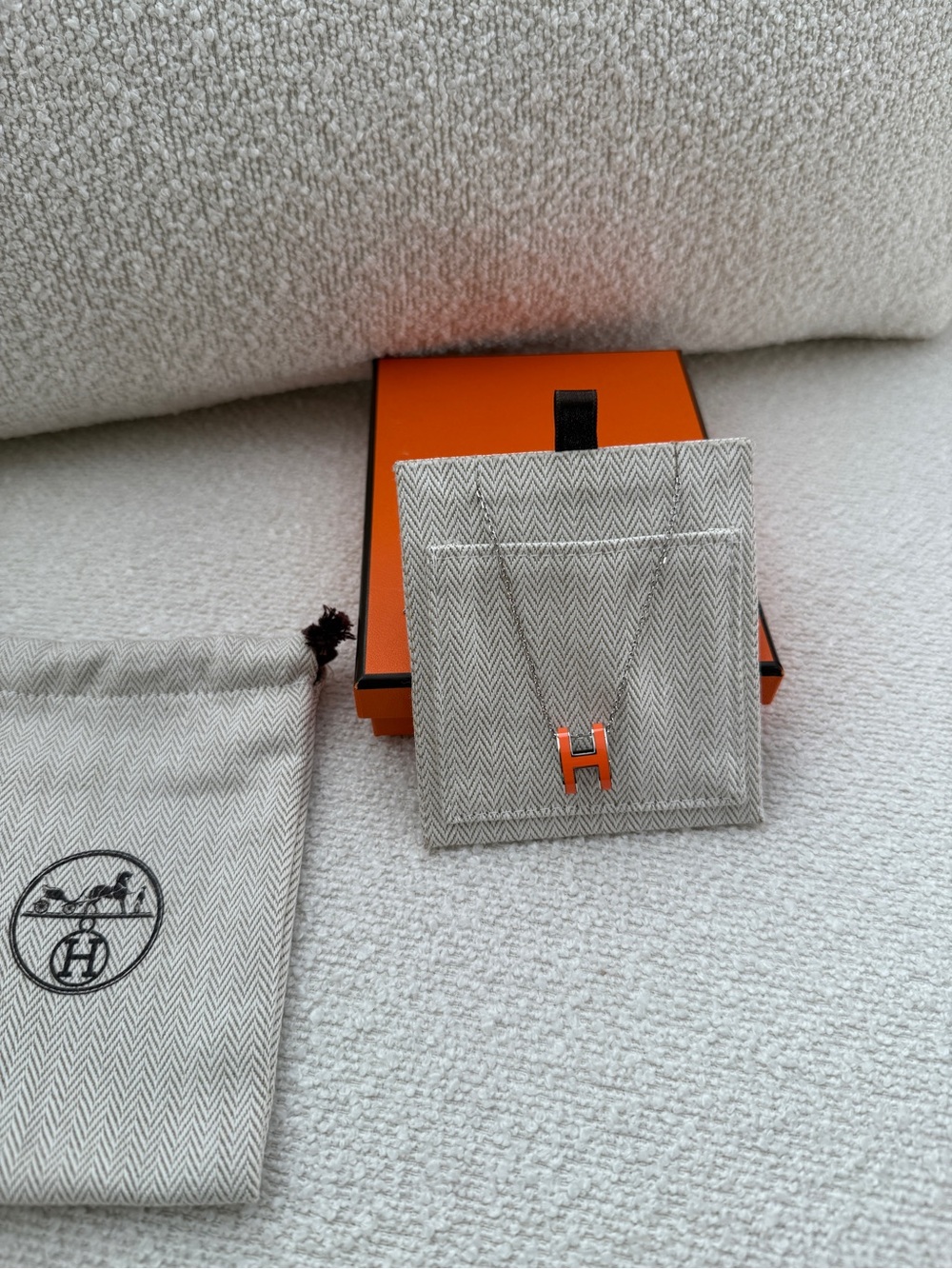 Hermès Pop H Cube Pendant Necklace Orange Palladium